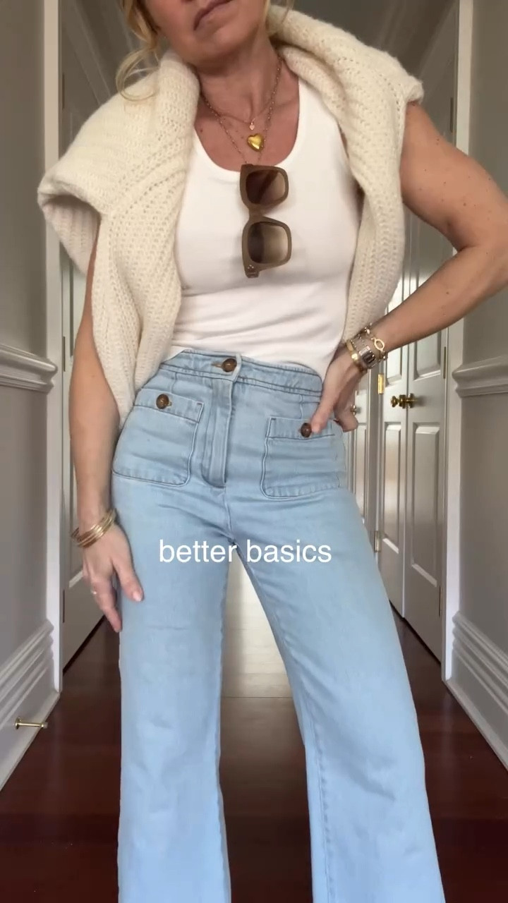 Basics done better. A few of my current favorites: 

A really good fitting tank. 
The cardigan sweater I’ve bought in 4 colors.
Comfortable jeans. 
The tortoise jelly sandals that seem to go with everything. 

#betterbasics #everydaystyle #styleinspo #casualstyle #momstyle

#LTKootd #LTKSeasonal #LTKOver40