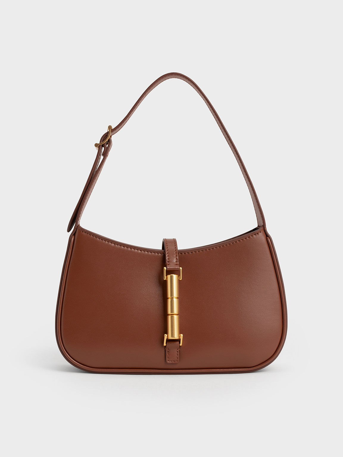 Brown Cesia Metallic Accent Shoulder Bag | CHARLES &amp; KEITH | Charles & Keith US
