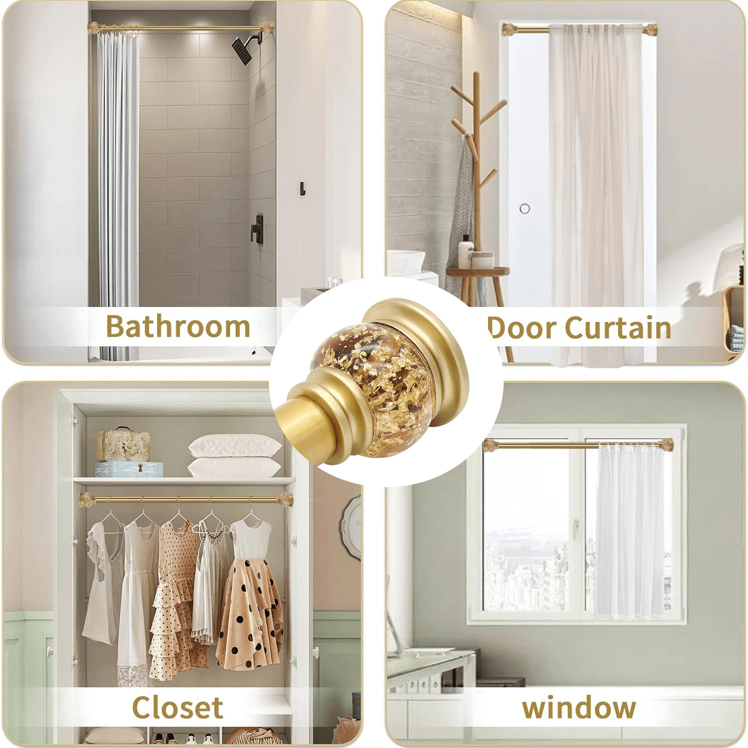 1set Golden Cast Iron Metal Shower Curtain Pole With Crystal Acrylic, Heavy Duty And Adjustable, ... | SHEIN