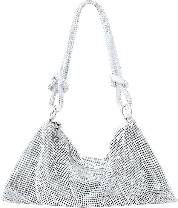 Rhinestone Purse Silver Hobo Purse Sparkly Black Evening Bag for Women Prom Party Wedding | Amazon (US)