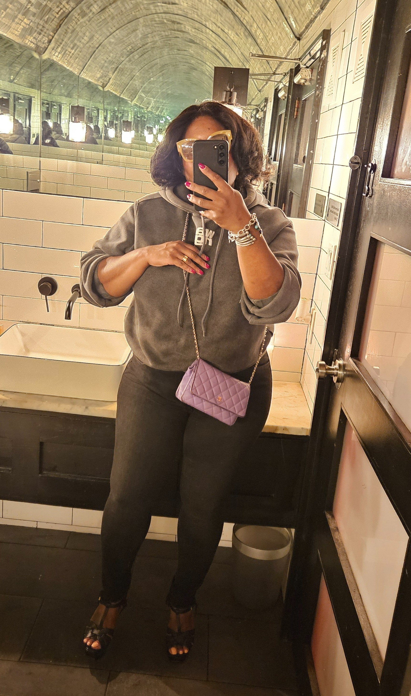 Nights out in NYC - casual tomboy fit, with heels and bright accessories.Fendi Sunnies. Alexander Wang Hoodie. Joe Jeans Charlie. Saint Laurent Tribute. Chanel WOC. David Yurman bangles. Cartier Love Rings.

#LTKNYFW #LTKStyleTip #LTKParties