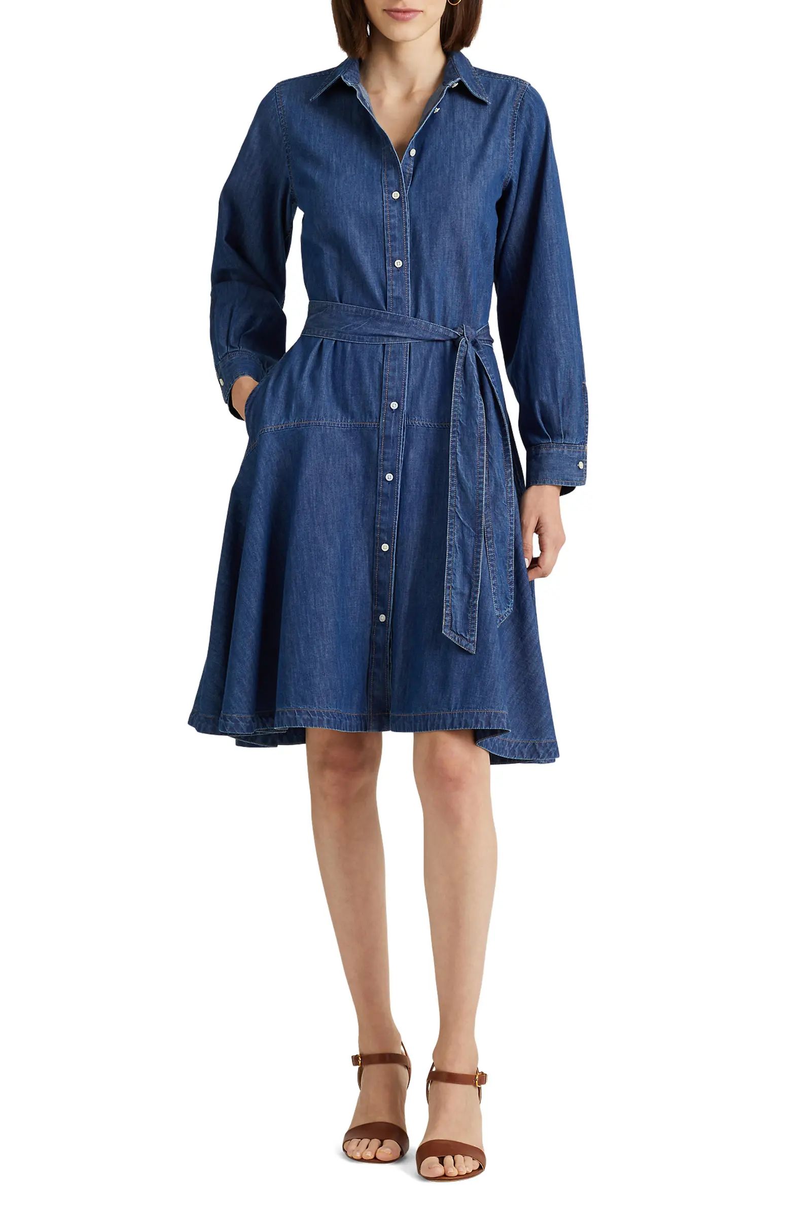 Long Sleeve Belted Denim Shirtdress | Nordstrom