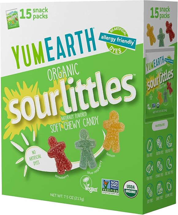 YumEarth Organic Sour Littles Chewy Candy - Allergy Friendly (Top 9 Free), No Artificial Dyes, No... | Amazon (US)