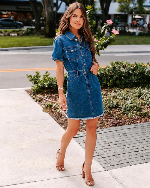 From The Block Denim Pocketed Mini Dress - FINAL SALE | VICI
