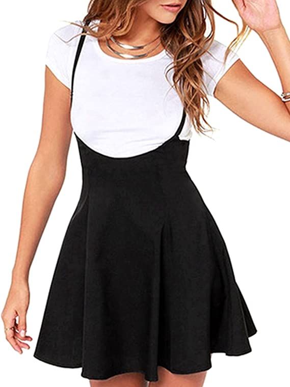 Women's Suspender Braces Casual Skirt Dress Basic High Waist Versatile Flare Skater Shoulder Stra... | Amazon (US)