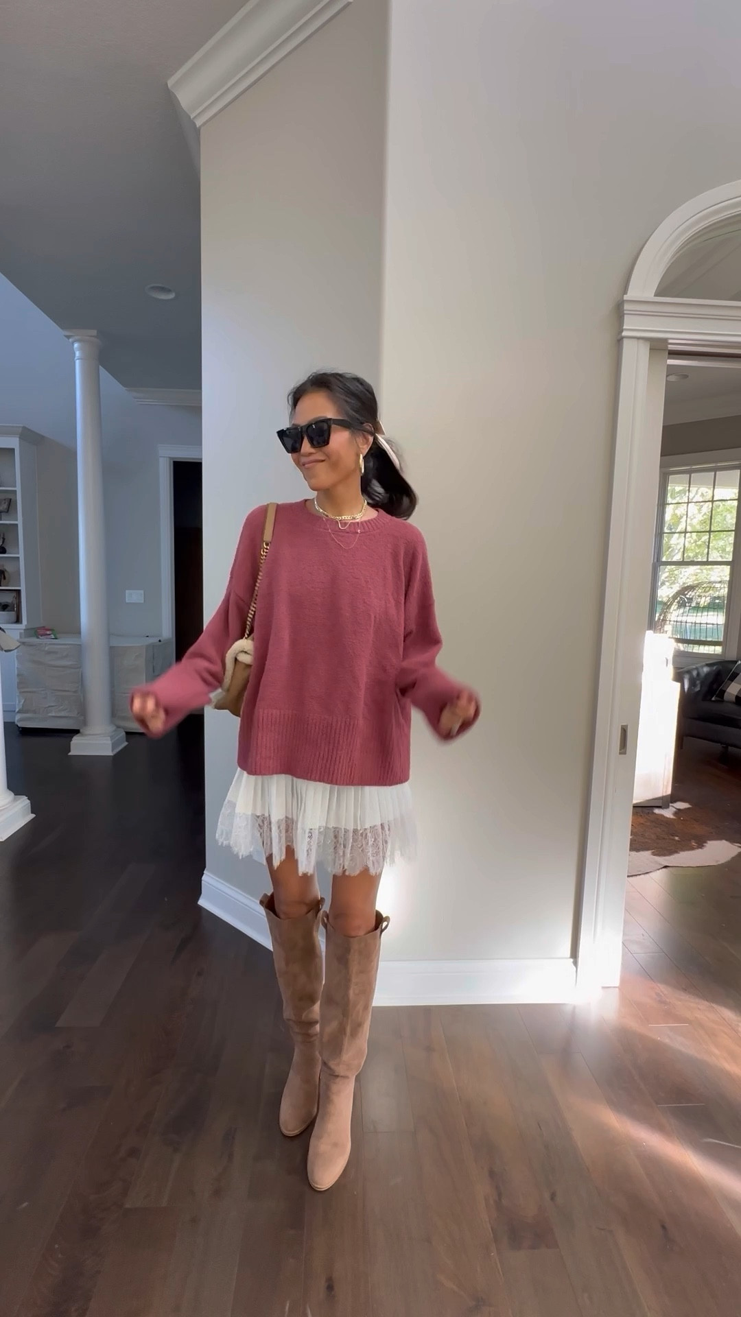 Perfect fall outfit — super cute, super comfy! I’m 5’7 and wearing a size small in the skirt and sweater. #fallfashion #amazonfinds 

#LTKFindsUnder50 #LTKSeasonal #LTKFallSale