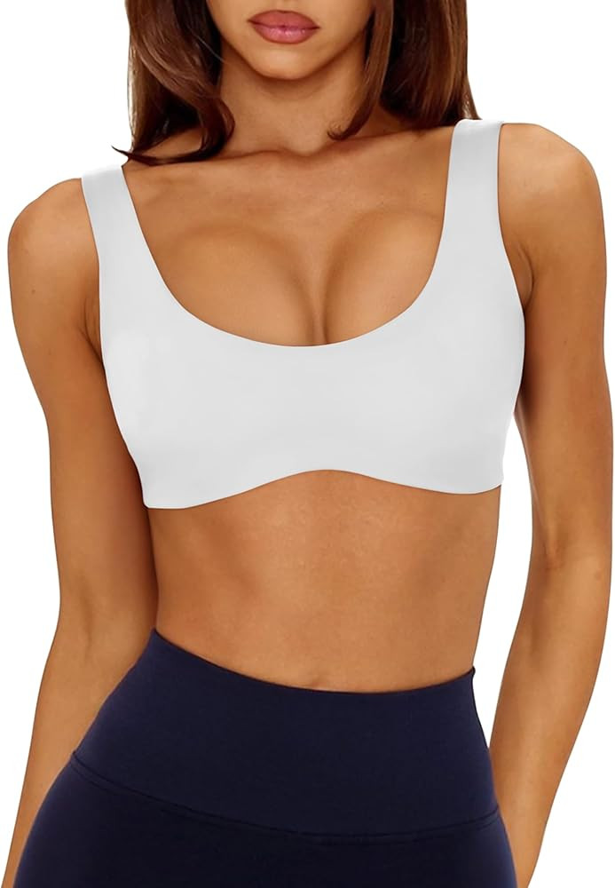 LASLULU Sexy Sports Bras for Women Scoop Neck Sleeveless Padded Bra Workout Yoga Crop Top | Amazon (US)