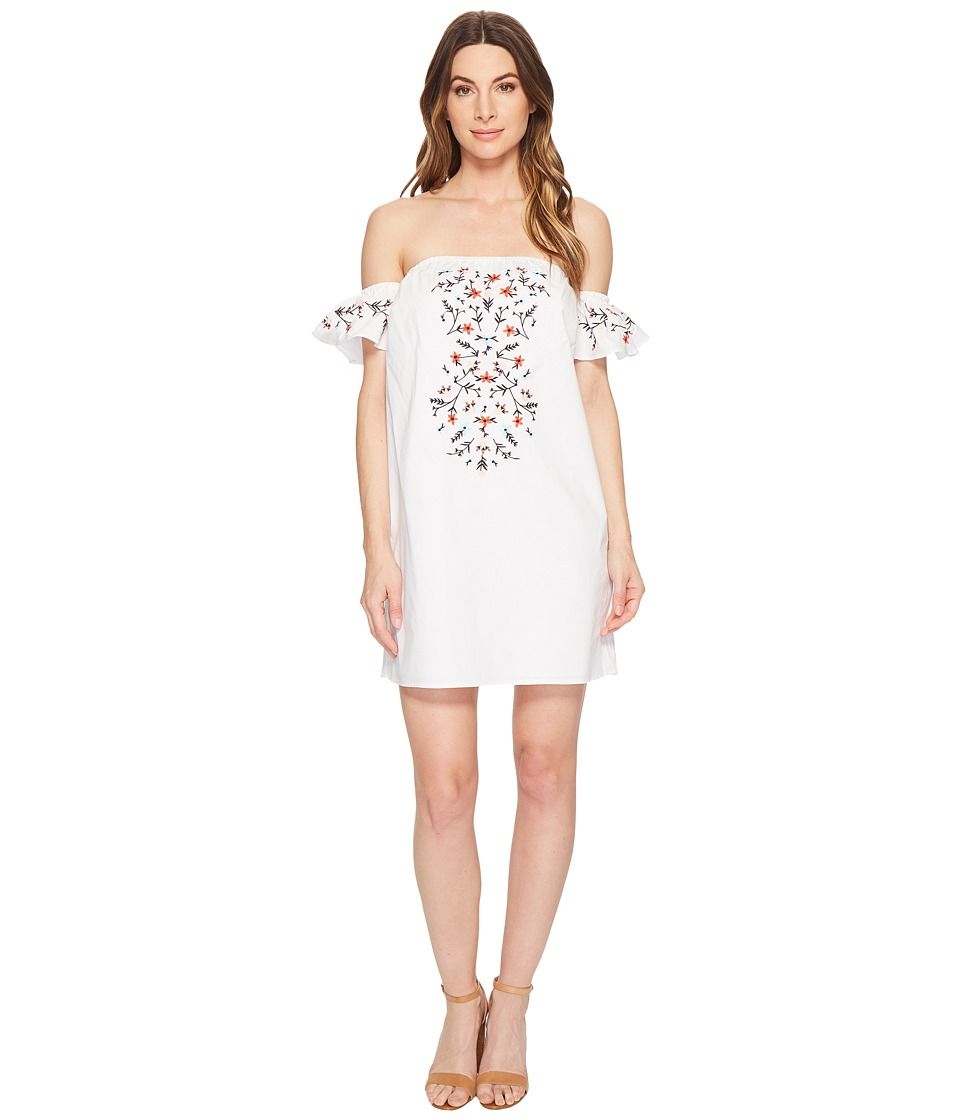 CeCe - Rosanna - Off the Shoulder Embroidered Dress (Ultra White) Women's Dress | Zappos
