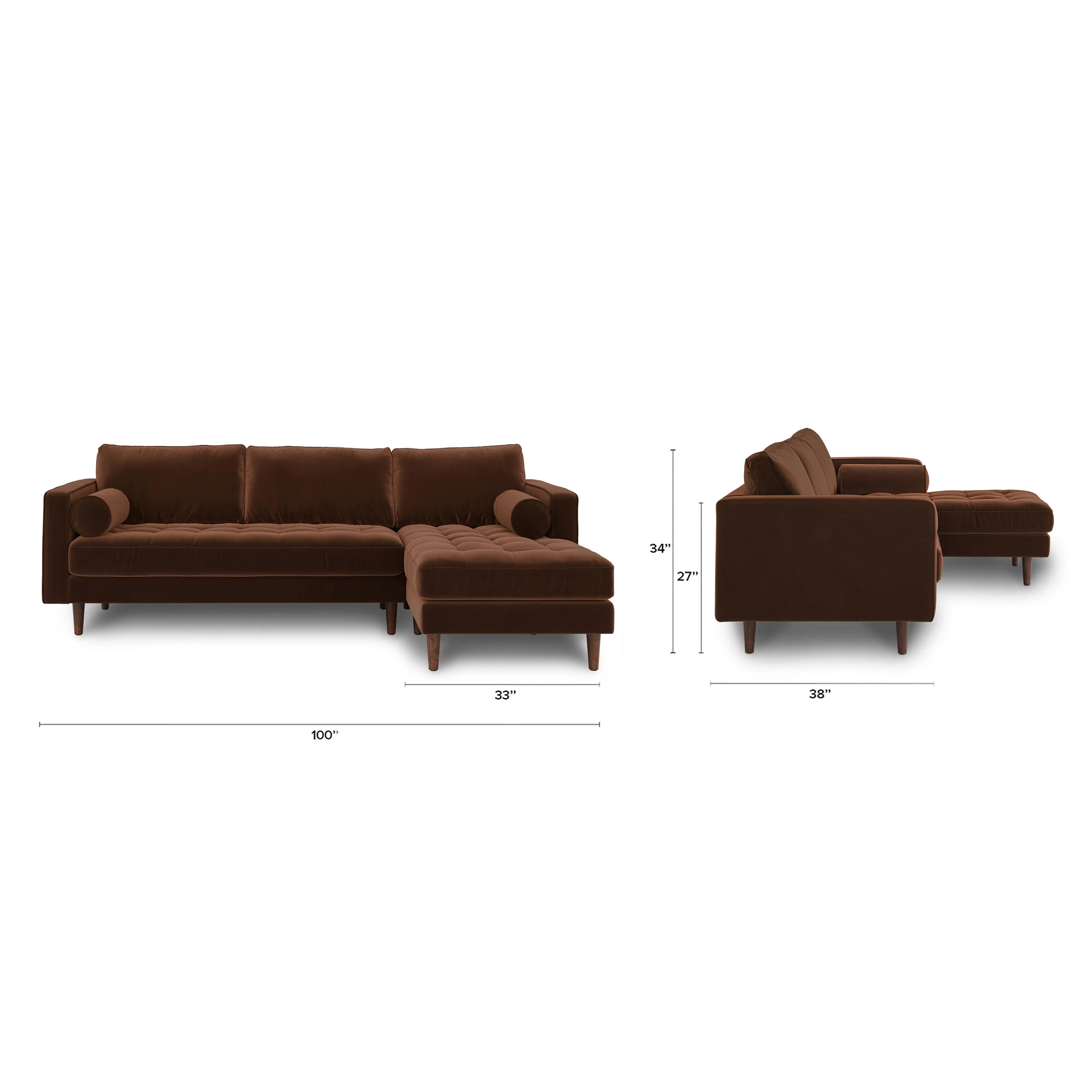 Sven 100" Tufted Velvet Right Sectional - Plush Pacific Brown | Article