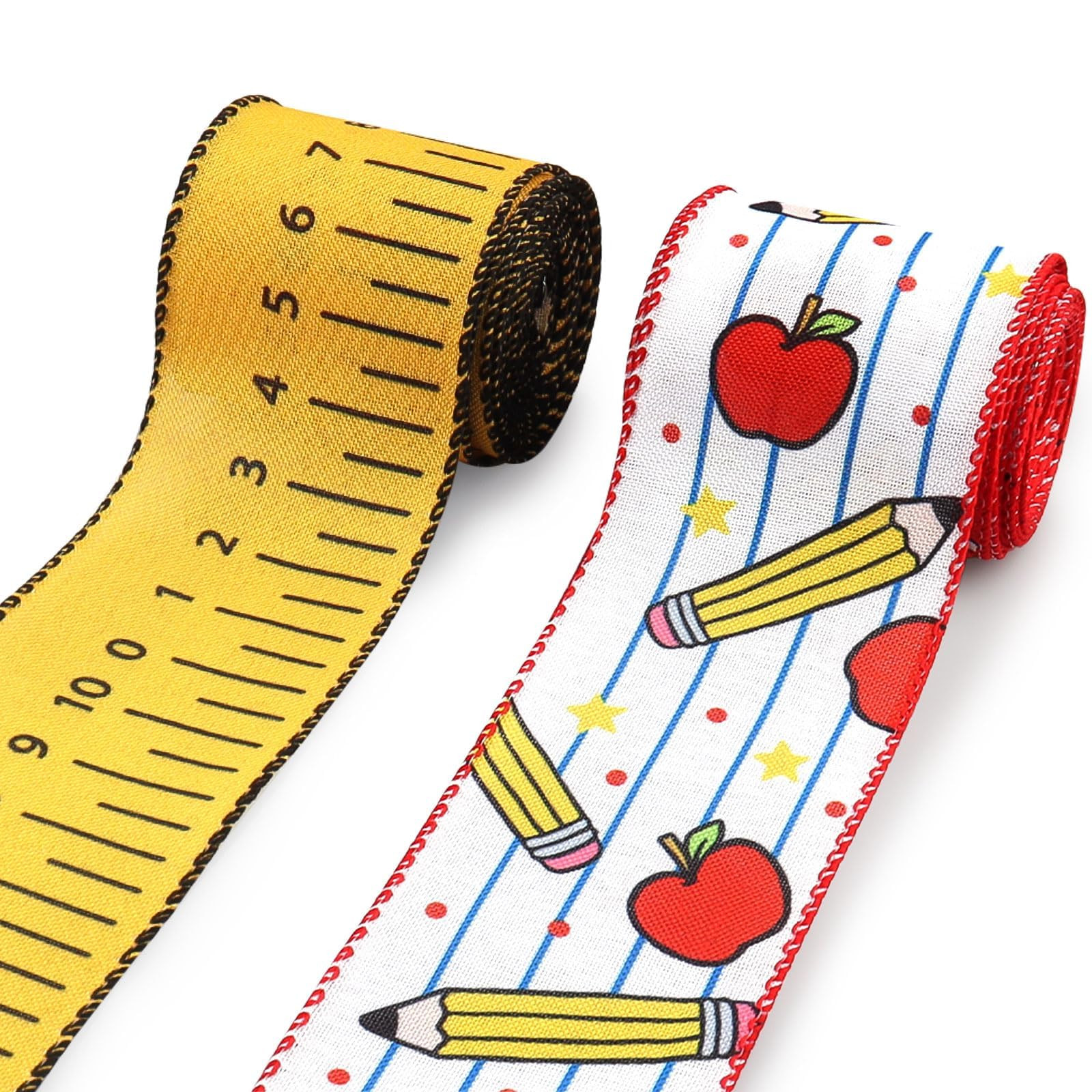 Hying 2 Rolls Back to School Ribbons - 2.5"10 Yards Wired Edge Yellow Burlap Pencil Apple Craft R... | Amazon (US)