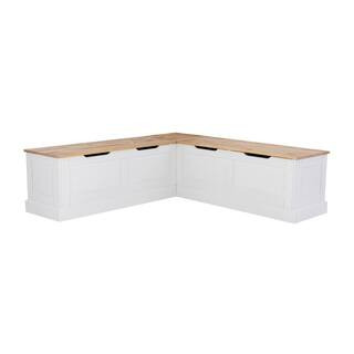 Linon Home Decor Rockhill Natural and White Backless Nook 62 in. L x 16.50 in. D x 18.25 in. H TH... | The Home Depot