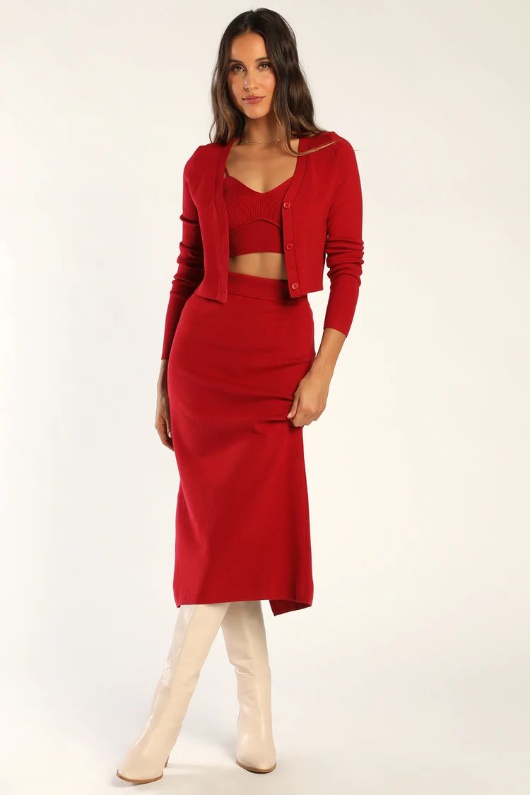 Everything Nice Red Knit Three-Piece Sweater Dress | Lulus (US)