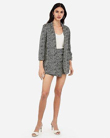 Jacquard Ruched Sleeve Boyfriend Blazer | Express