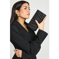 boohoo Women's Satin Pleated Clutch Bag With Detachable Chain in Black | boohoo (US & Canada)