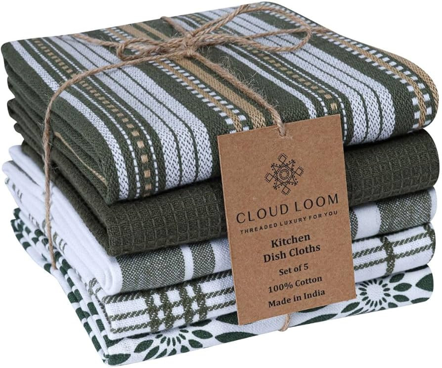 Assorted Kitchen Towels Large 16x26 inch 100% Cotton Set of 5 - Soft Absorbent Washable Tea Towel... | Amazon (US)