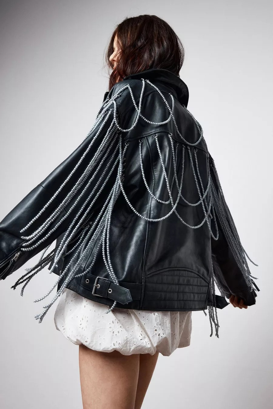 Real Leather Pearl Trim Detail Jacket | Nasty Gal US