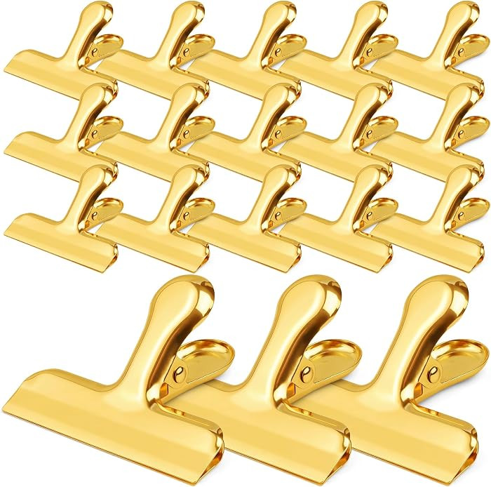 24 Pack 3 Inch Stainless Steel Gold Chip Clips Strong Bag Clips Large Clip for Food Packages,Meta... | Amazon (US)