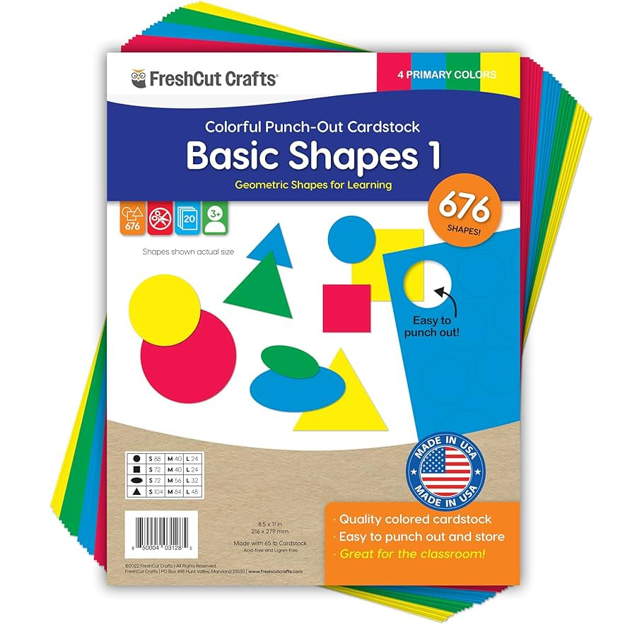 Basic Shapes 1: Circles, Triangles, Squares, Ovals, 676 Pieces US Made Card Stock Punch Out Geome... | Amazon (US)