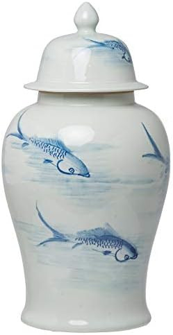 A&B Home Blue & White Porcelain Koi Ginger Jar with Lid,D9.5x19 inch | Amazon (US)