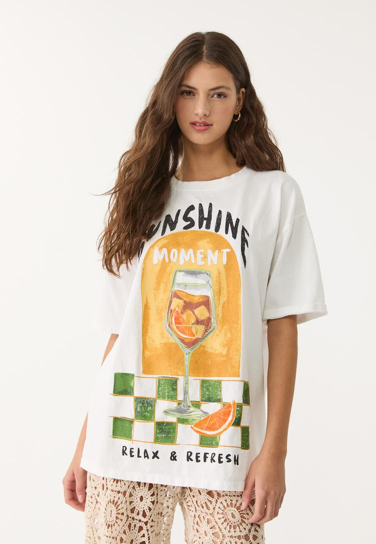 Oversize heavy cotton printed T-shirt | Stradivarius (UK)
