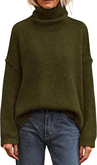 PRETTYGARDEN Womens Turtleneck Long Sleeve Sweater 2025 Fall Trendy Loose Fit Knit Tops Oversized... | Amazon (US)
