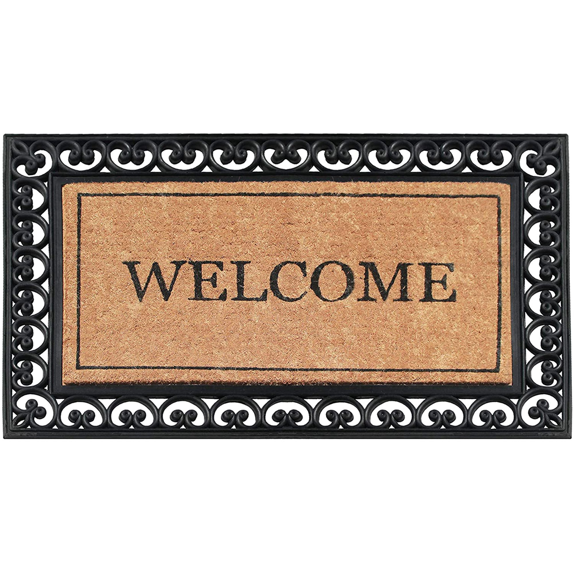 A1HC Rubber and Coir Welcome Classic Paisley Border Double Door Doormat 30"X48", Black/Beige - Wa... | Walmart (US)