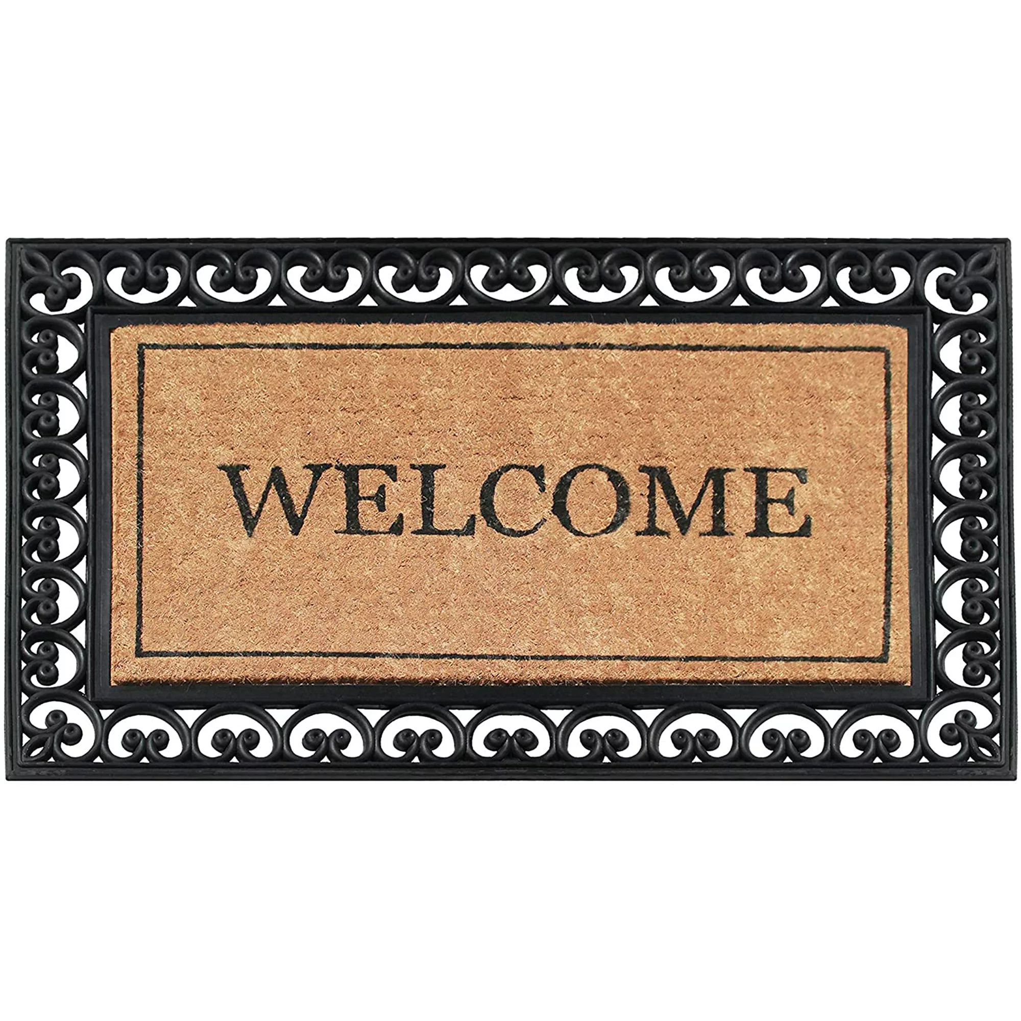 A1HC Rubber and Coir Welcome Classic Paisley Border Double Door Doormat 30"X48", Black/Beige - Wa... | Walmart (US)