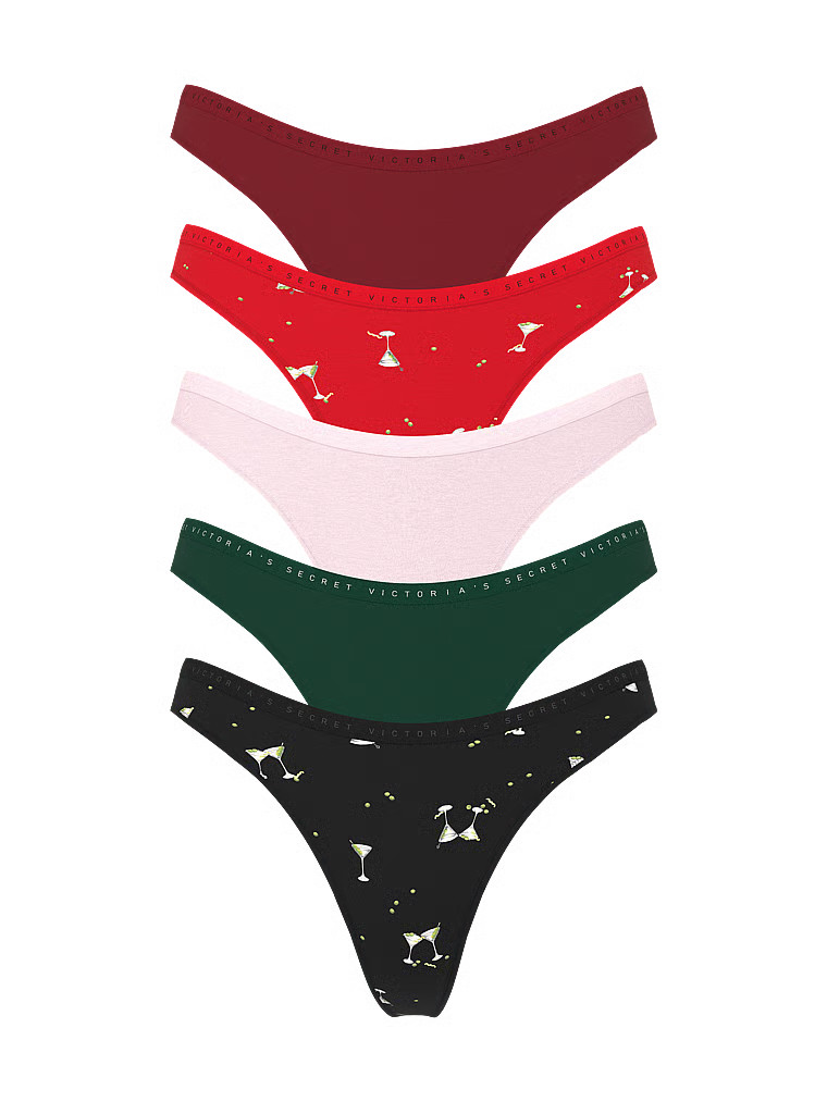 Buy 5-Pack Stretch Cotton High-Leg Scoop Thong Panties, Multi - Order PACKAGED-PANTY online - Vic... | Victoria's Secret (US / CA )