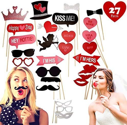 Valentine's Day Photo Booth Props | Creative Valentines Day Kid Party Supplies |Mustache on Stick... | Amazon (US)