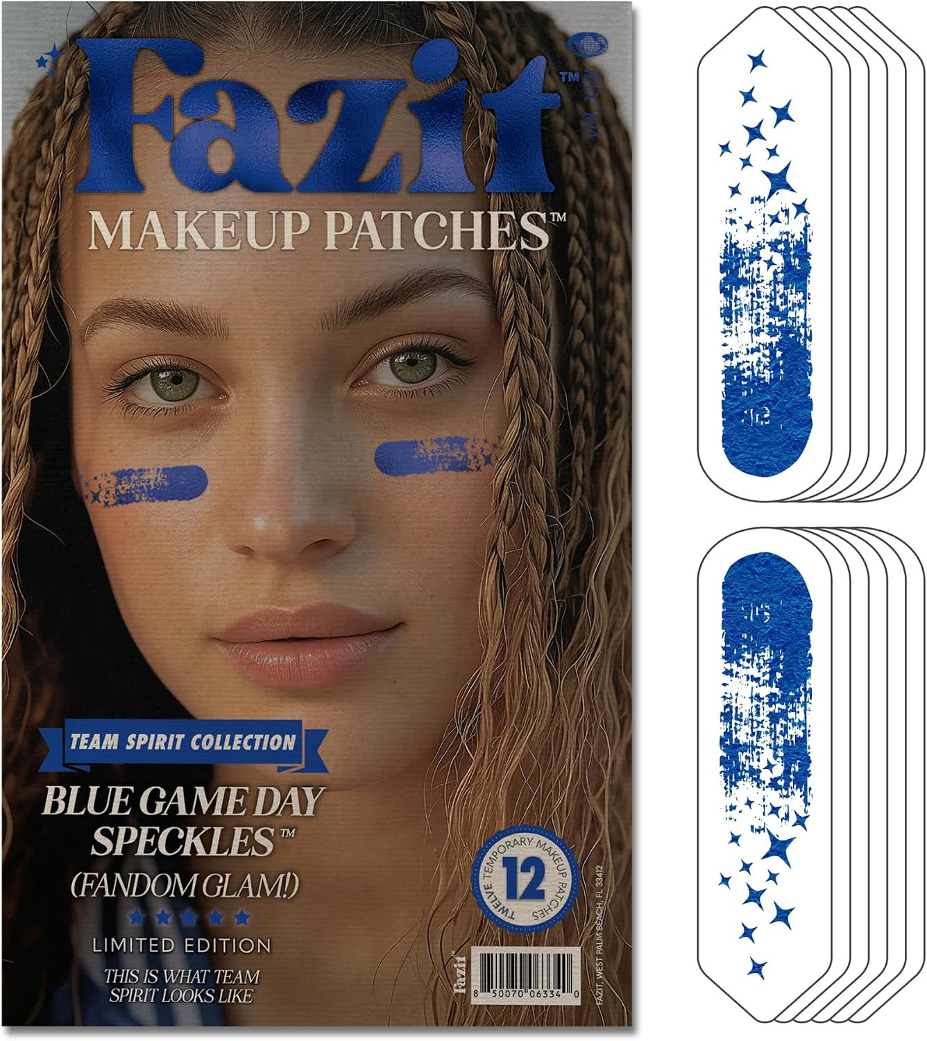 Fazit Blue Game Day Speckles - Sports Makeup Patches – Waterproof & Sweat-Proof Team Spirit Face Stickers for Sports Events, Cheer, and Tailgates – Easy Peel & Apply Face Decals for Fans (12 Pack) | Amazon (US)