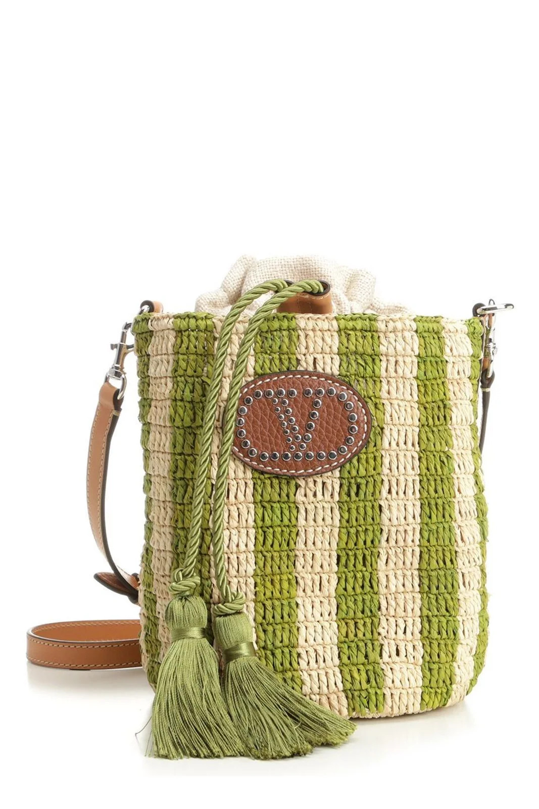 Valentino VLogo Signature Striped Small Bucket Bag | Cettire Global