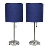 Limelights LC2001-NAV-2PK Brushed Steel Stick Lamp with Charging Outlet and Navy Fabric Shade 2 Pack | Amazon (US)