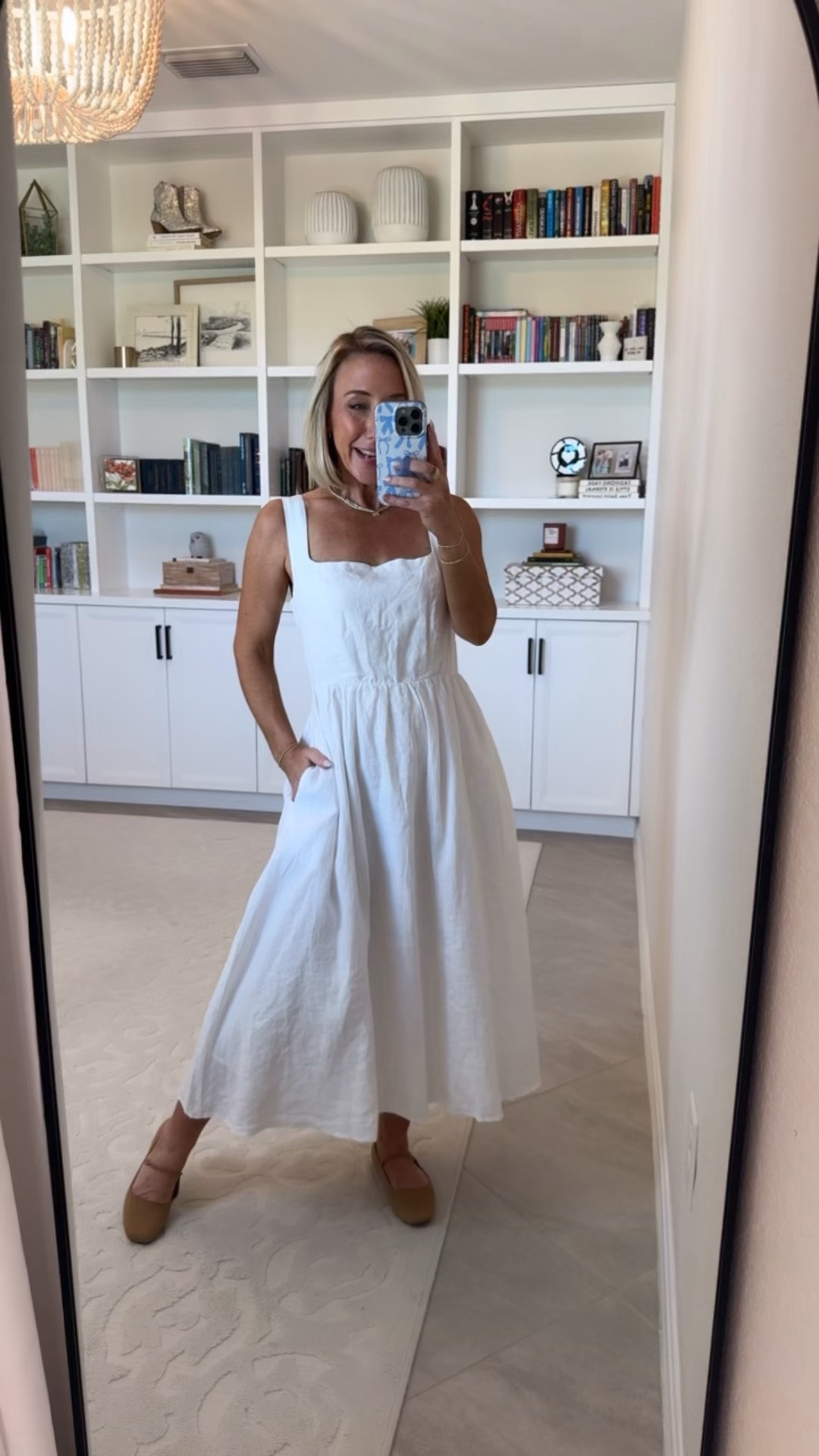 Quince - denim & dresses (pieces I loved so much, I re-ordered!)  100% European Linen Fit & Flare Midi Dress - Size: Small (needs an XS). Color: White (11 colors). #quincepartner @quince

 

 