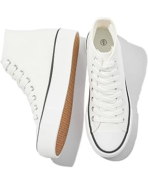 FRACORA Womens High Top Canvas Shoes White Black Platform Sneakers Lace Up Shoes for Women | Amazon (US)