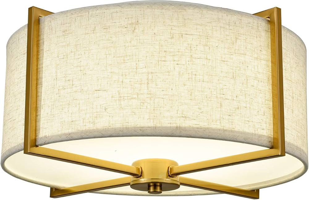 TENGIANTS Modern Flush Mount Ceiling Light Drum Shade Brass Dimmable LED Ceiling Light Hallway Li... | Amazon (US)