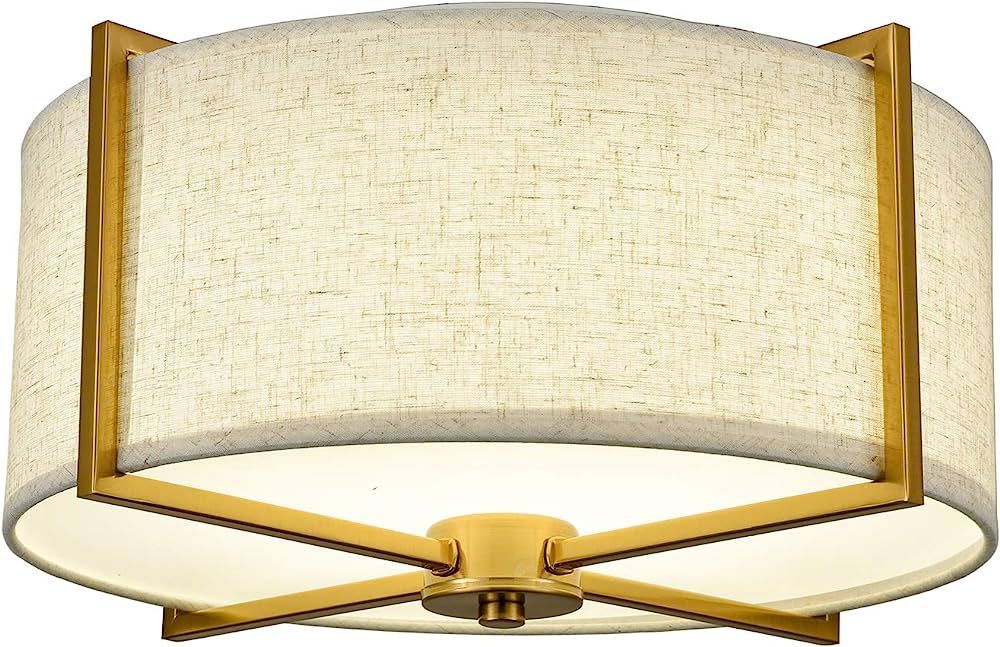 TENGIANTS Modern Flush Mount Ceiling Light Drum Shade Brass Dimmable LED Ceiling Light Hallway Li... | Amazon (US)