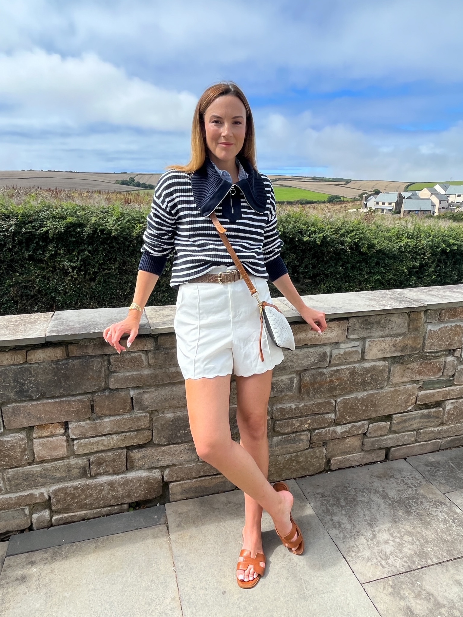 Striped jumper, white shorts? Brown belt, brown sandal slides, crossbody bag

#LTKstyletip #LTKSeasonal #LTKeurope