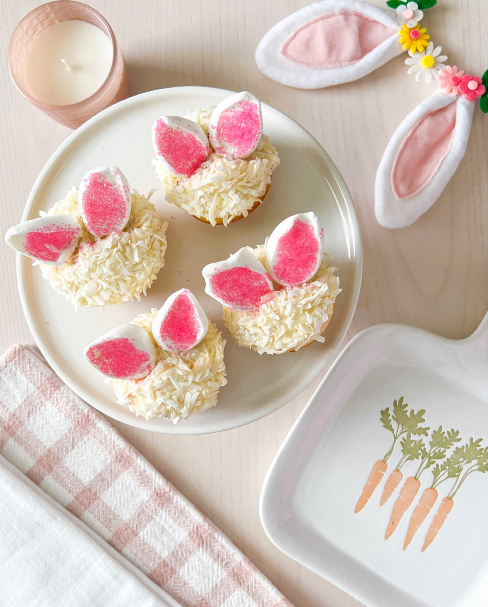 BUNNY CUPCAKES

🐰Here’s an EASY dessert idea for Easter. These bunny cupcakes are so much fun and super easy to make!

🐰First bake your cupcakes and ice them. I used boxed cake mix and iced them as I normally would. 

🐰Next gently roll the cupcake icing in coconut flakes to look like bunny fur. 

🐰Cut a large marshmallow in half on the diagonal and dip the sticky sides in pink sugar sprinkles. 

🐰Place marshmallow “ears” on top of the cupcake. Bunny cupcake complete! 

Enjoy! 

Save this post for later and follow for more easy Holiday ideas!  

Or comment ‘LINKS’ and I’ll send you a direct message with the links to shop the supplies to make the bunny cupcakes, along with with the cute bunny cake stand! 


#LTKSeasonal #LTKparties #LTKhome