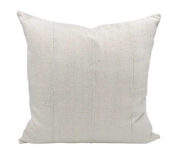 White Mudcloth Pillow Cover 22x22, White Pillow, Farmhouse pillow, Neutral pillow, Authentic Thro... | Etsy (US)