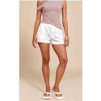 White Cotton Blend Woven Shorts, White | PrettyLittleThing UK