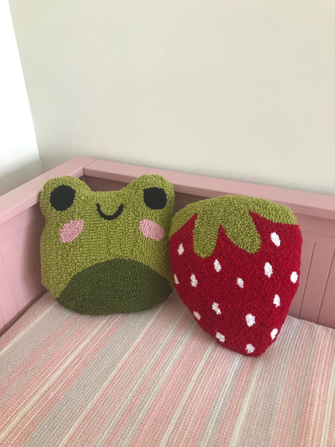 Tufted Strawberry Pillow, Tufted Frog Pillow, Punch Needle Pillows, Aesthetic Cute Pillow, Room D... | Etsy (US)