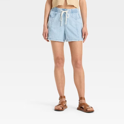 Women's High-Rise Drawstring Denim Beach Shorts - Universal Thread™ Light Blue M | Target