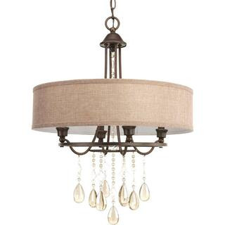 Flourish Collection 20.25 in. 4-Light Cognac Bronze Chandelier with Linen Shade | The Home Depot