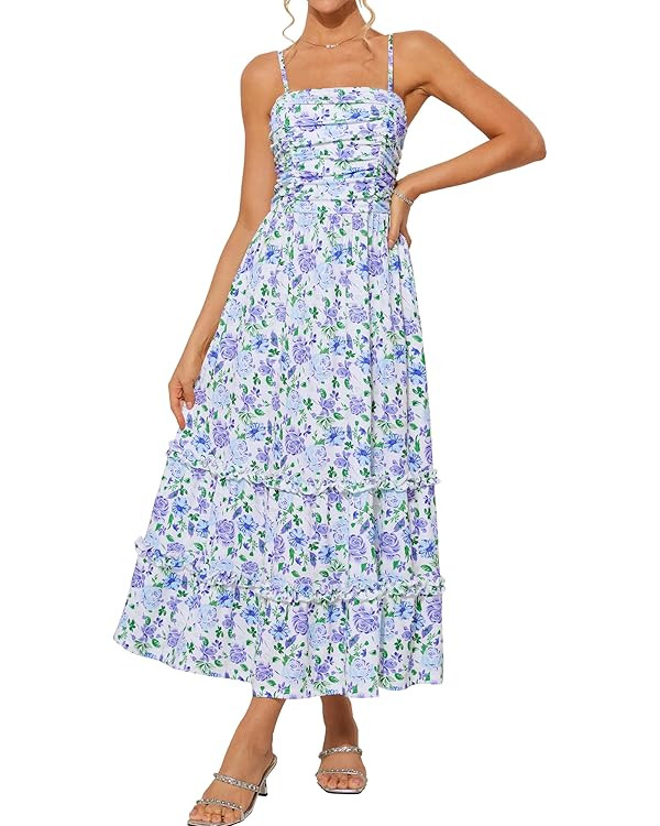 GRACE KARIN 2025 Women's Summer Floral Maxi Dress Casual Sleeveless Ruffle Tiered Wedding Guest F... | Amazon (US)