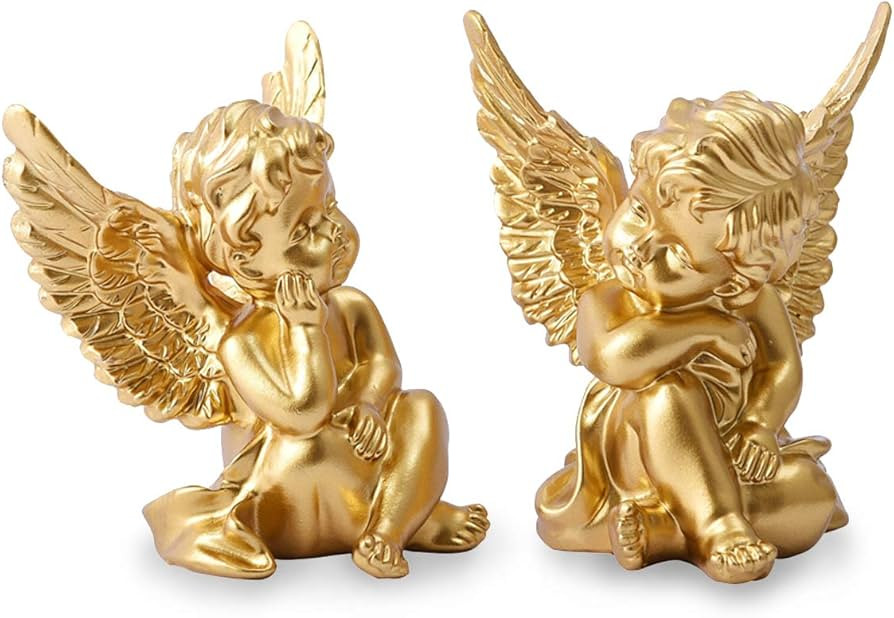 OwMell Set of 2 Cherubs Angels Resin Statue Figurine, Indoor Home Decoration, Adorable Angel Scul... | Amazon (US)