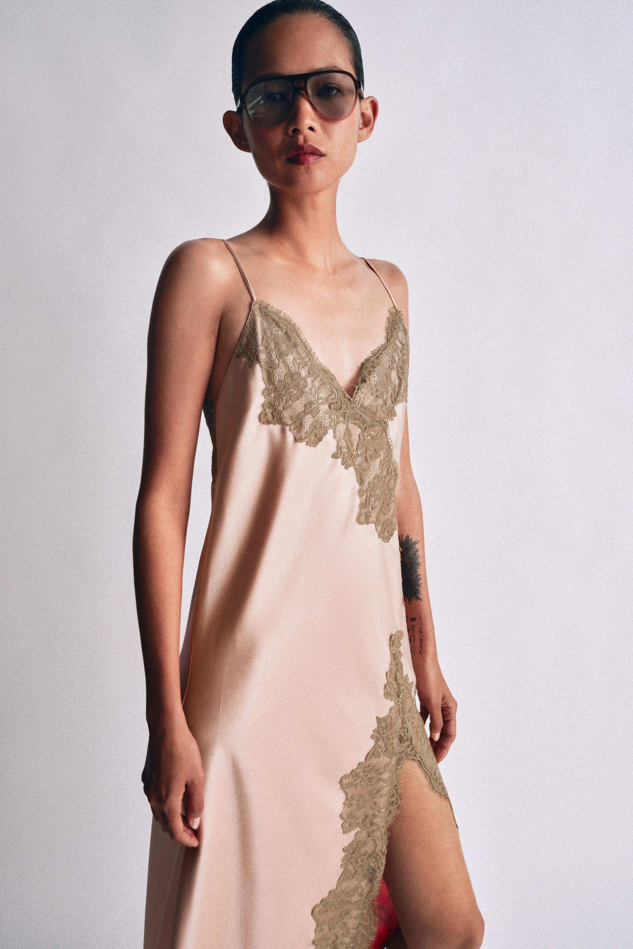 ZW COLLECTION SATIN LACE DRESS | Zara US
