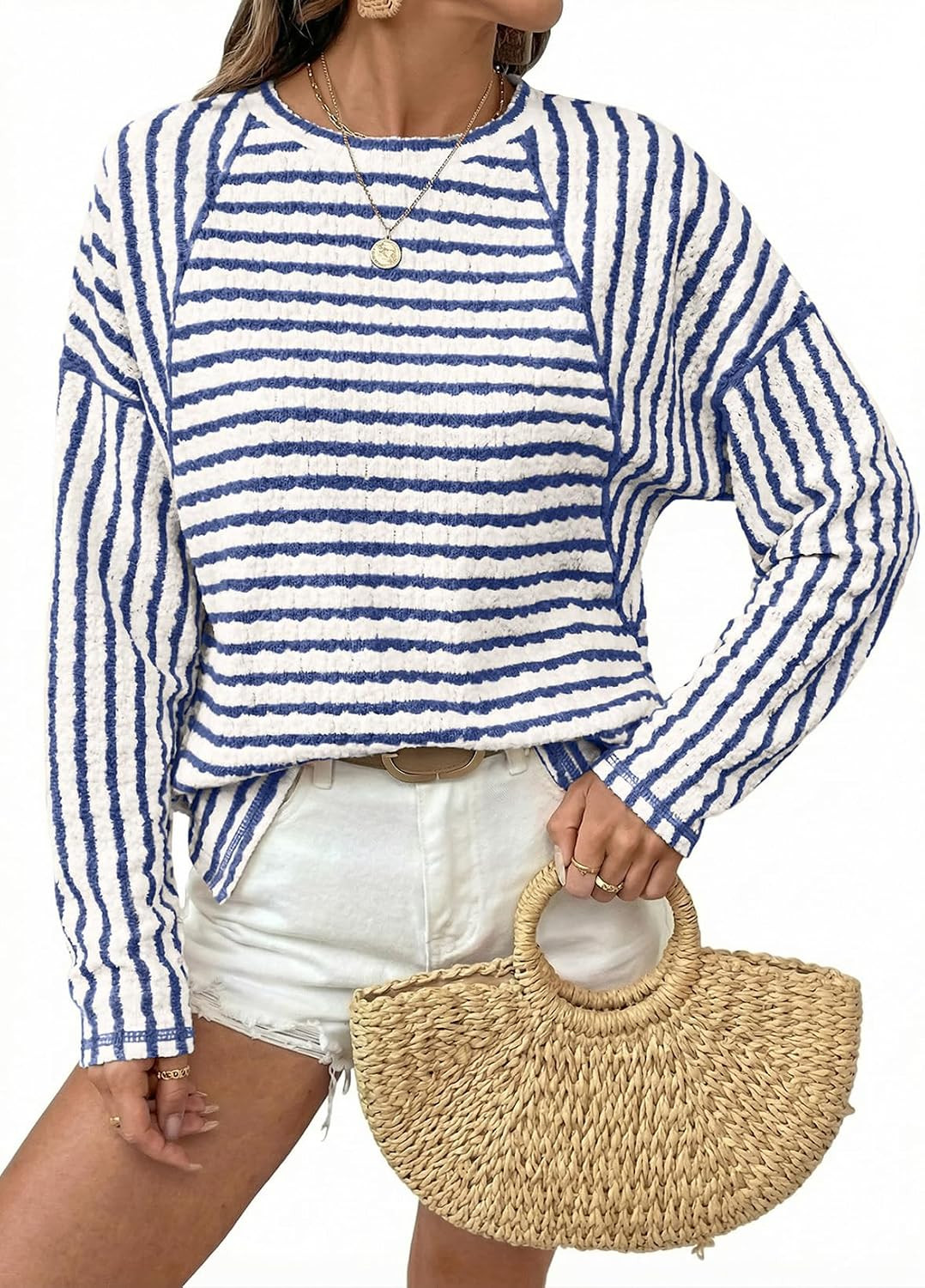Dokotoo Womens Tops Oversized Tshirts for Women Striped Color Block Long Sleeve T Shirts Crewneck Casual Loose Tee Blouses | Amazon (US)