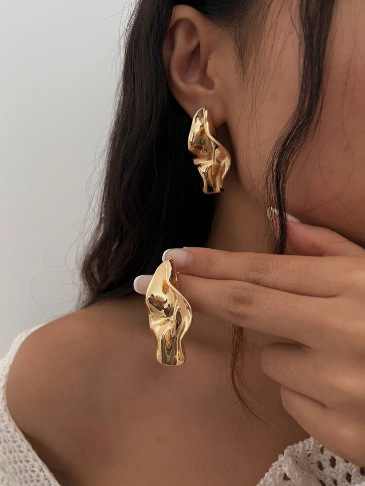 1pair Vintage Asymmetrical Abstract Metal Leaf Drop Earrings, Minimalist Chic Jewelry Gifts For W... | SHEIN