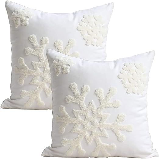 Elife 18x18 Soft Canvas Christmas Winter Snowflake Style Cotton Linen Embroidery Throw Pillows Co... | Amazon (US)