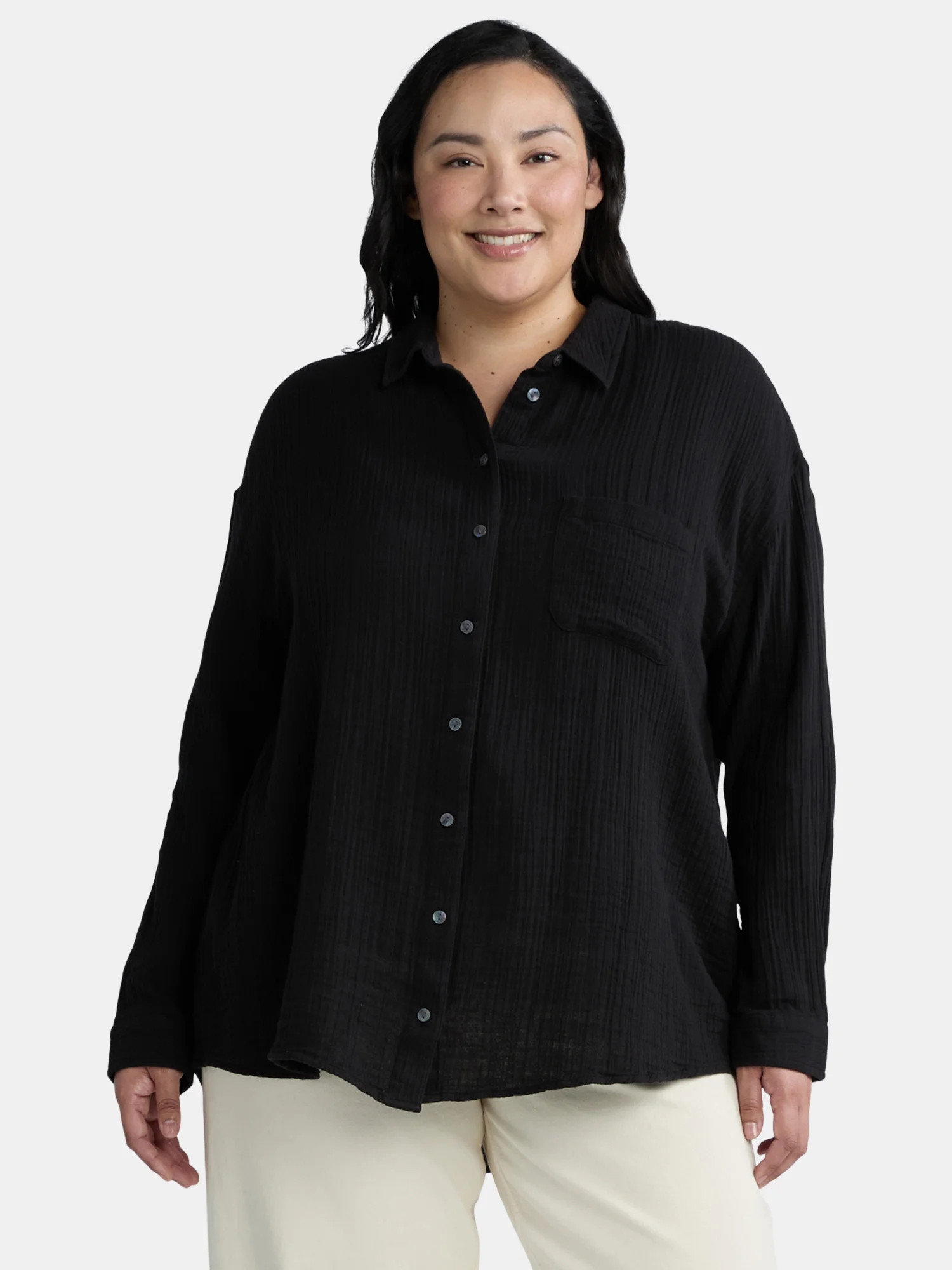 Time and Tru Women's and Women’s Plus Double Cloth Shirt, Sizes S-4X | Walmart (US)